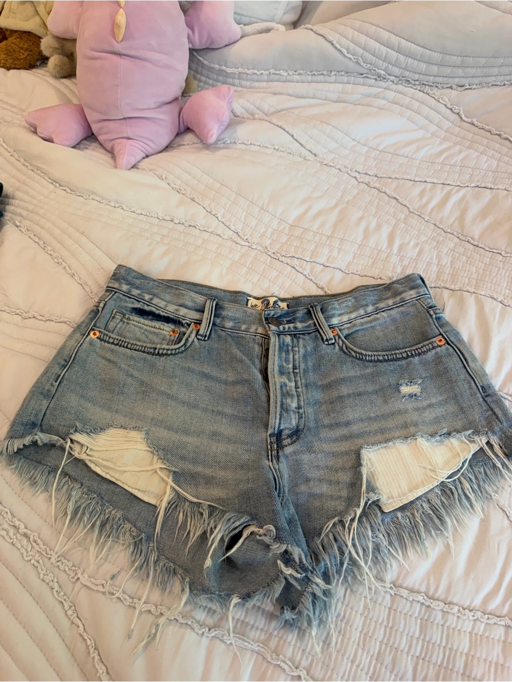 Free People We The Free Blue Distressed Denim Shorts
